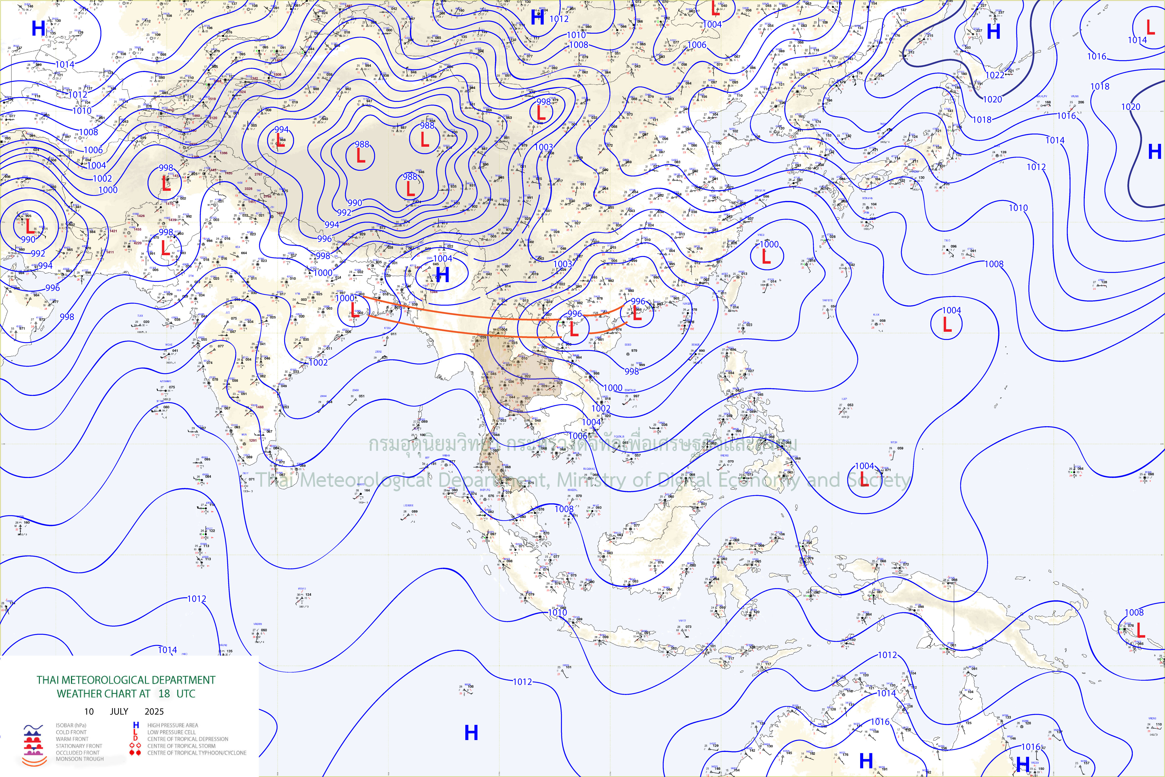 แผนที่อากาศผิวพื้น 11 กรกฎาคม 2568 01:00