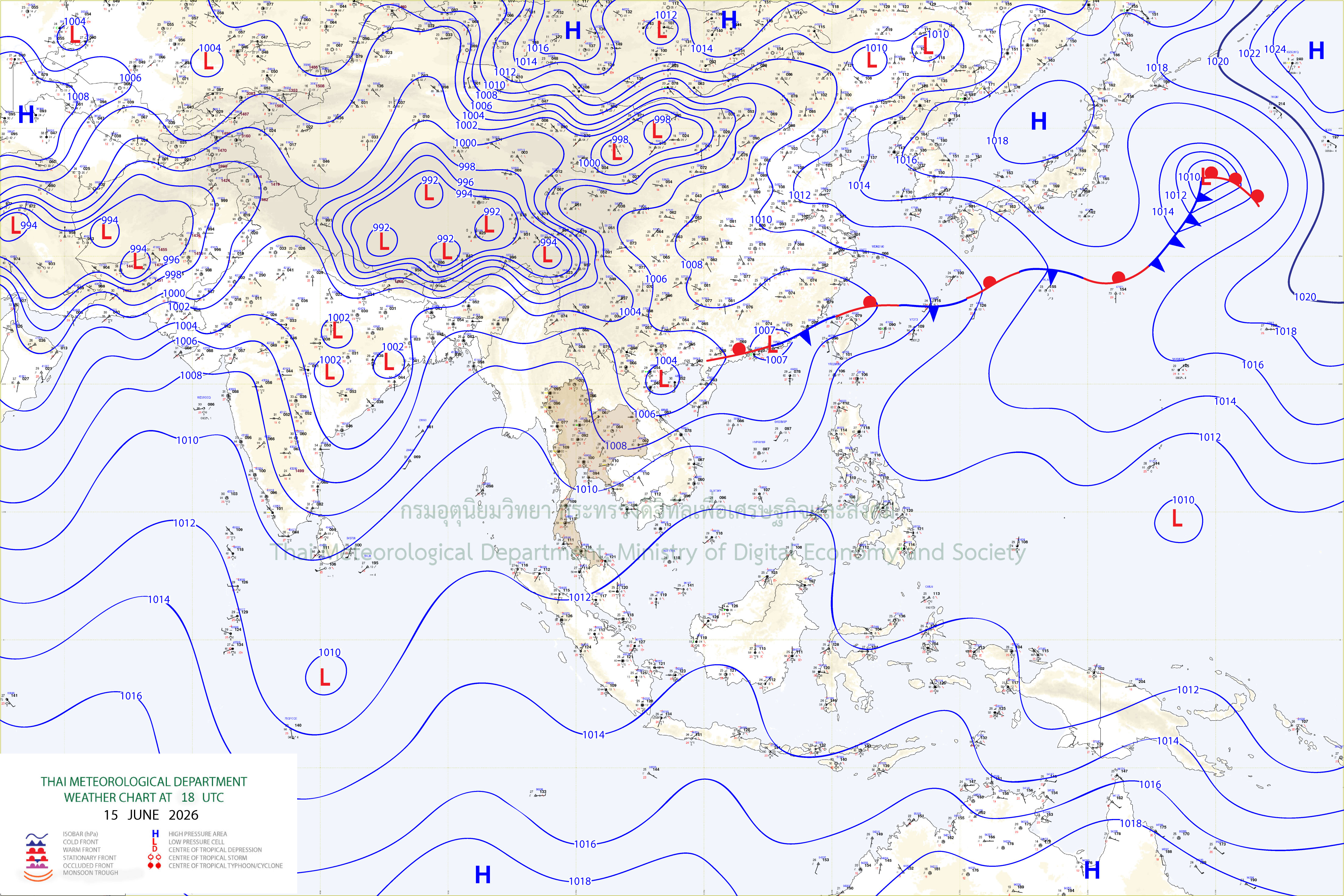 แผนที่อากาศผิวพื้น 16 มิถุนายน 2569 01:00