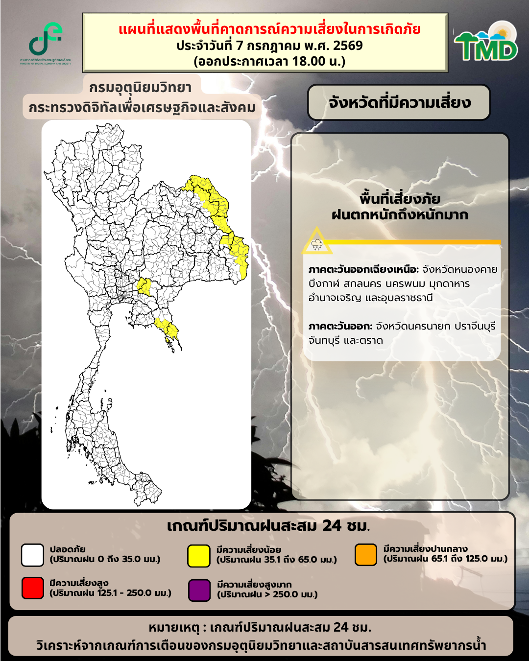 กราฟิกพื้นที่เสี่ยงฝนตกหนักถึงหนักมาก