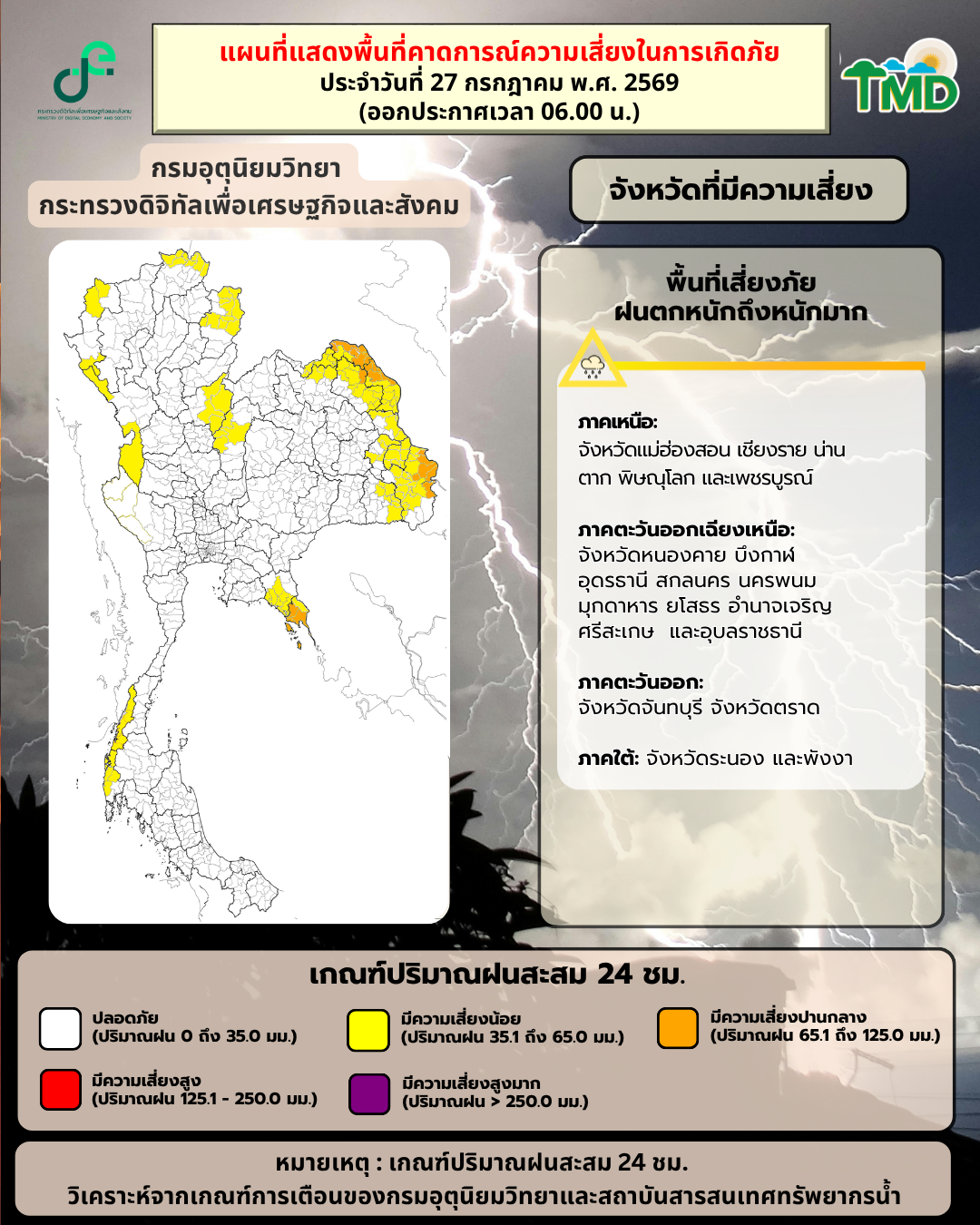 กราฟิกพื้นที่เสี่ยงฝนตกหนักถึงหนักมาก