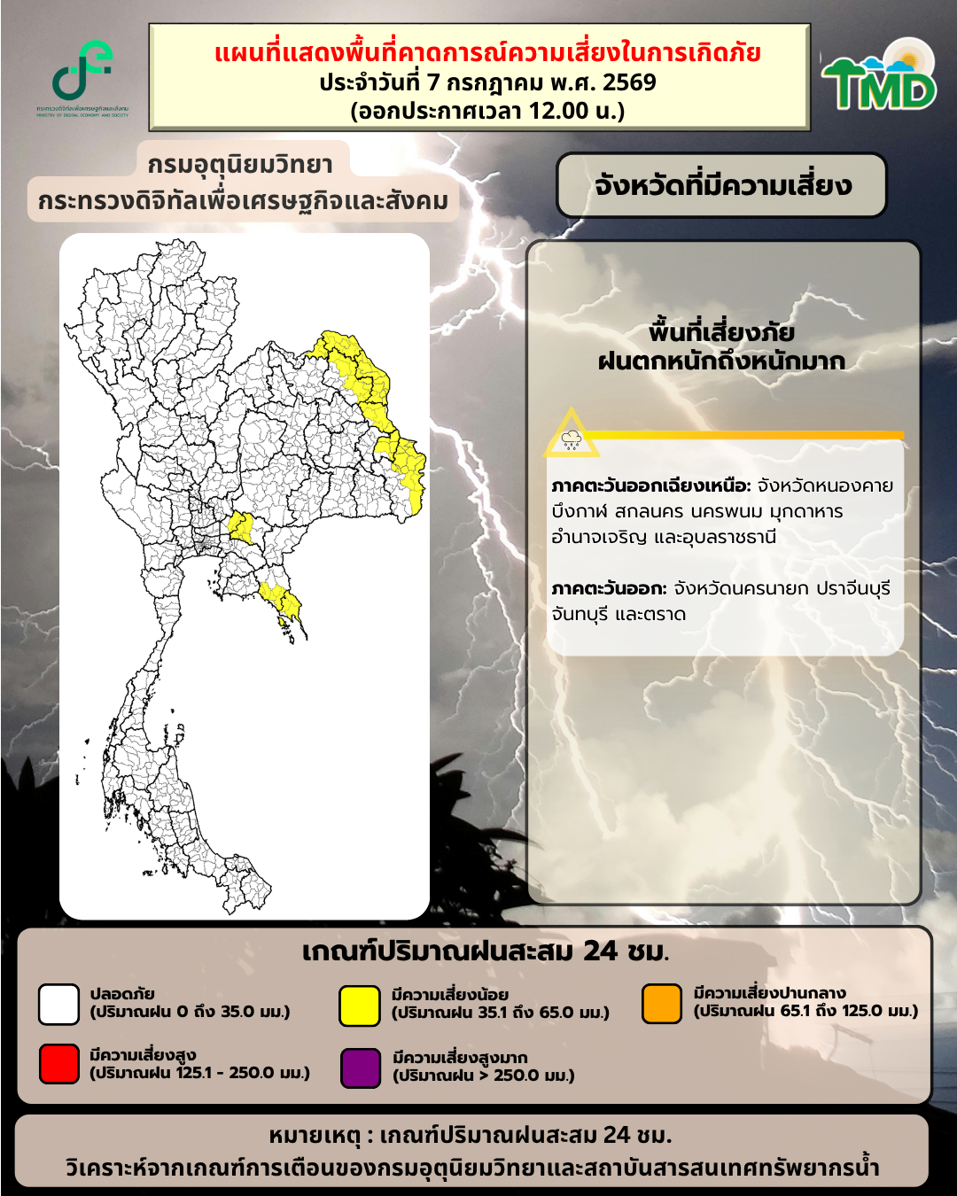 กราฟิกพื้นที่เสี่ยงฝนตกหนักถึงหนักมาก